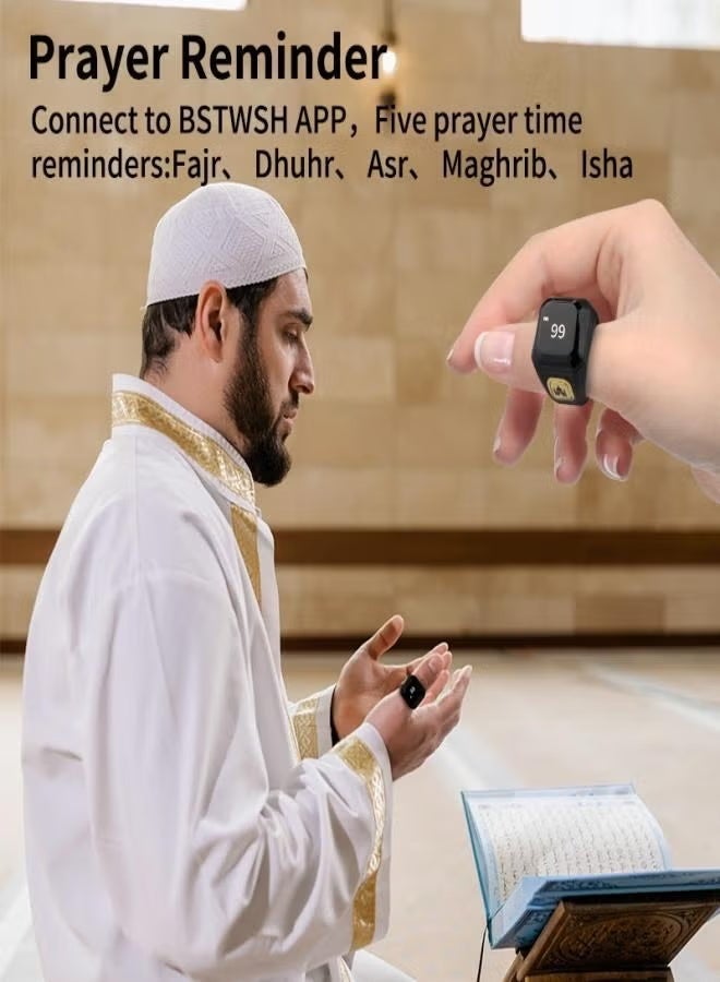 خاتم ذكي BSTWSH مع تذكير بالاهتزاز، عداد تسبيح، اتصال بلوتوث لتطبيق BSTWSH المخصص وتذكيرات الصلاة الخمسة اليومية - Image 1